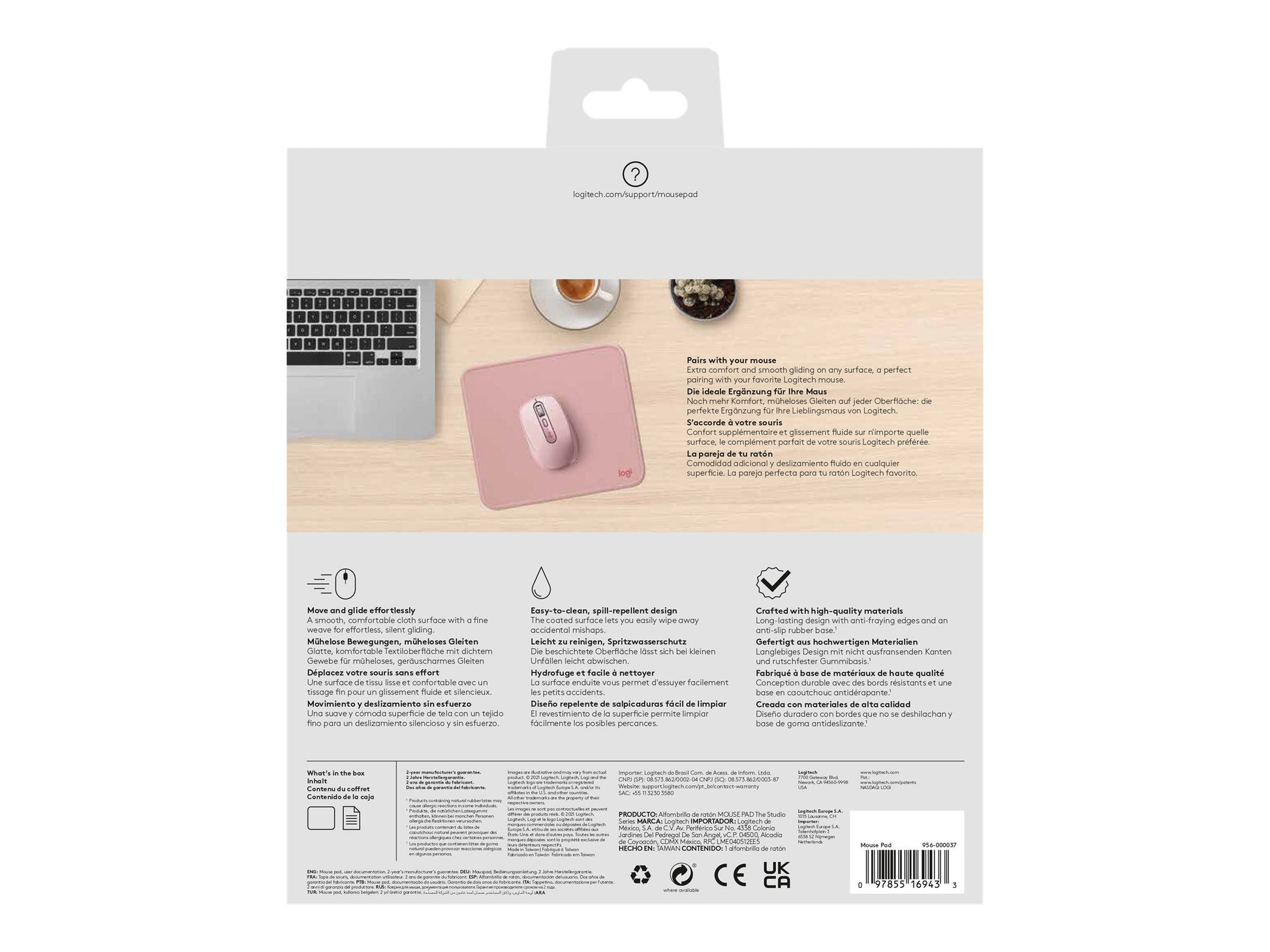 Logitech Studio Series - Alfombrilla de ratón - base de goma antideslizante, fácil deslizamiento, superficie resistente a salpicaduras - rosa oscuro-6