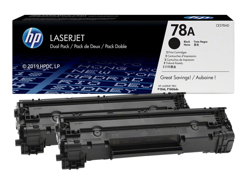 HP 78A - Paquete de 2 - negro - original - LaserJet - cartucho de tóner (CE278AD) - para LaserJet Pro M1536dnf, P1566, P1606DN-1