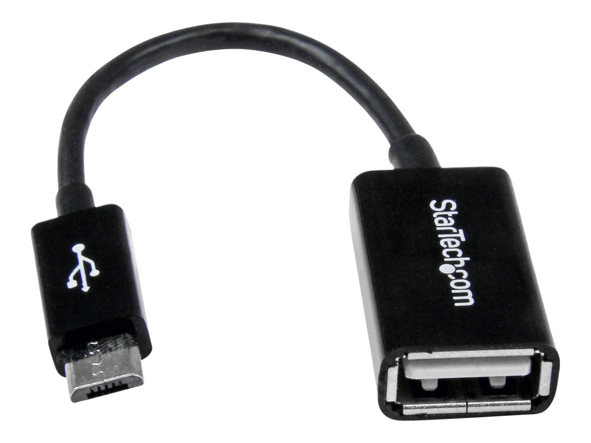 StarTech.com Cable Adaptador de 12cm Micro USB Macho a USB A Hembra OTG para Tablets Smartphones Teléfonos Inteligentes - Negro - Adaptador USB - USB (H) a Micro-USB tipo B (M) - USB 2.0 OTG - 12.7 cm - negro - para P/N: ST4300U3C1, ST4300U3C1B