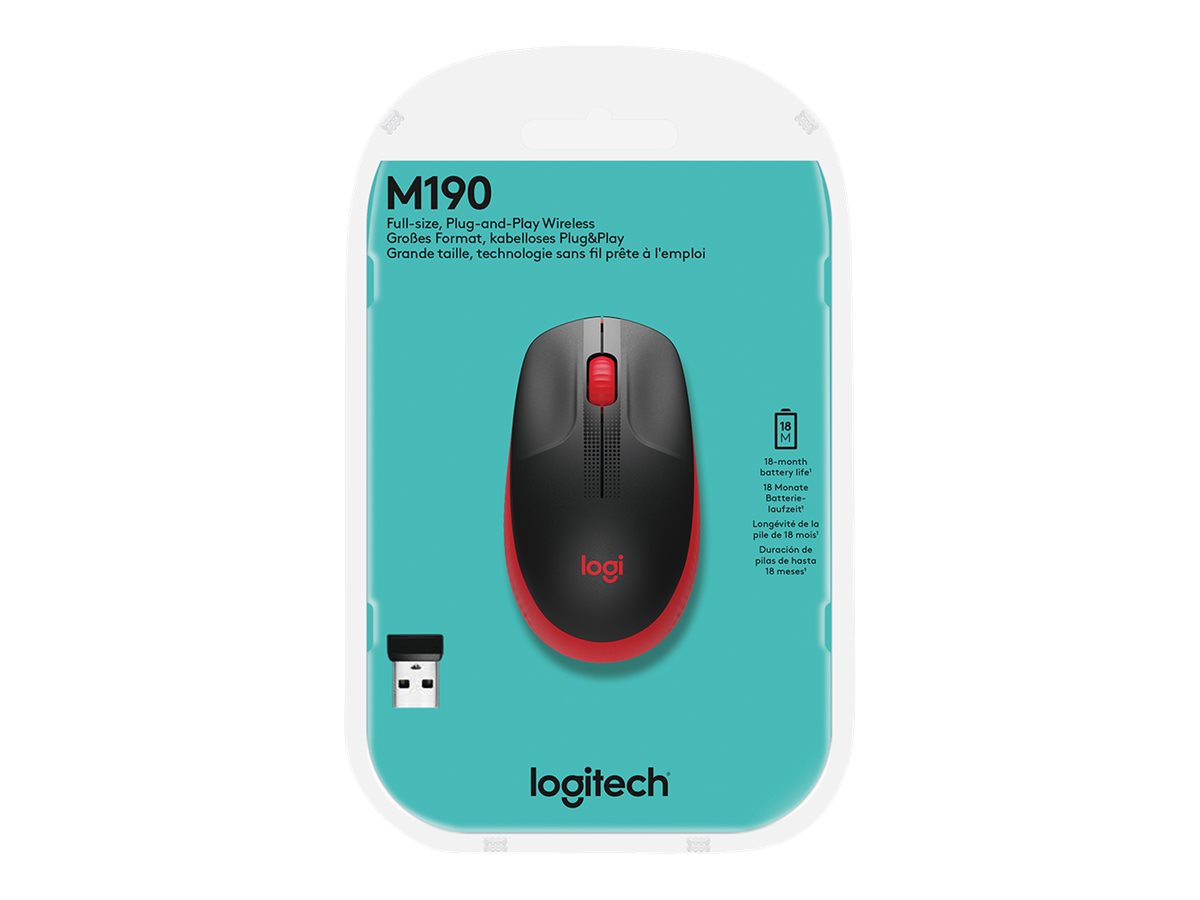 Logitech M190 - Ratón - óptico - 3 botones - inalámbrico - receptor inalámbrico USB - rojo-4