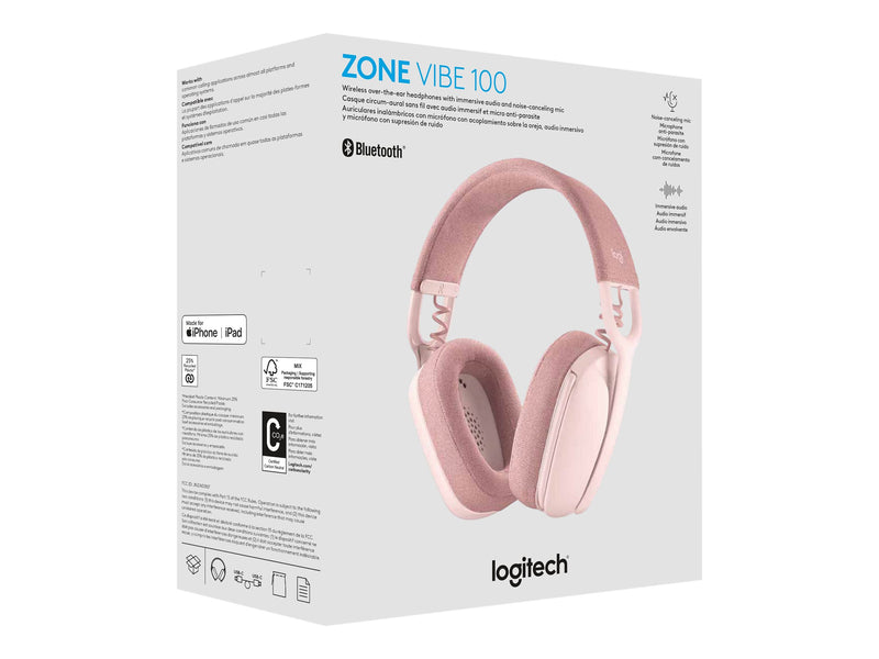 Logitech Zone Vibe 100 - Auricular - tamaño completo - Bluetooth - inalámbrico - rosa-7