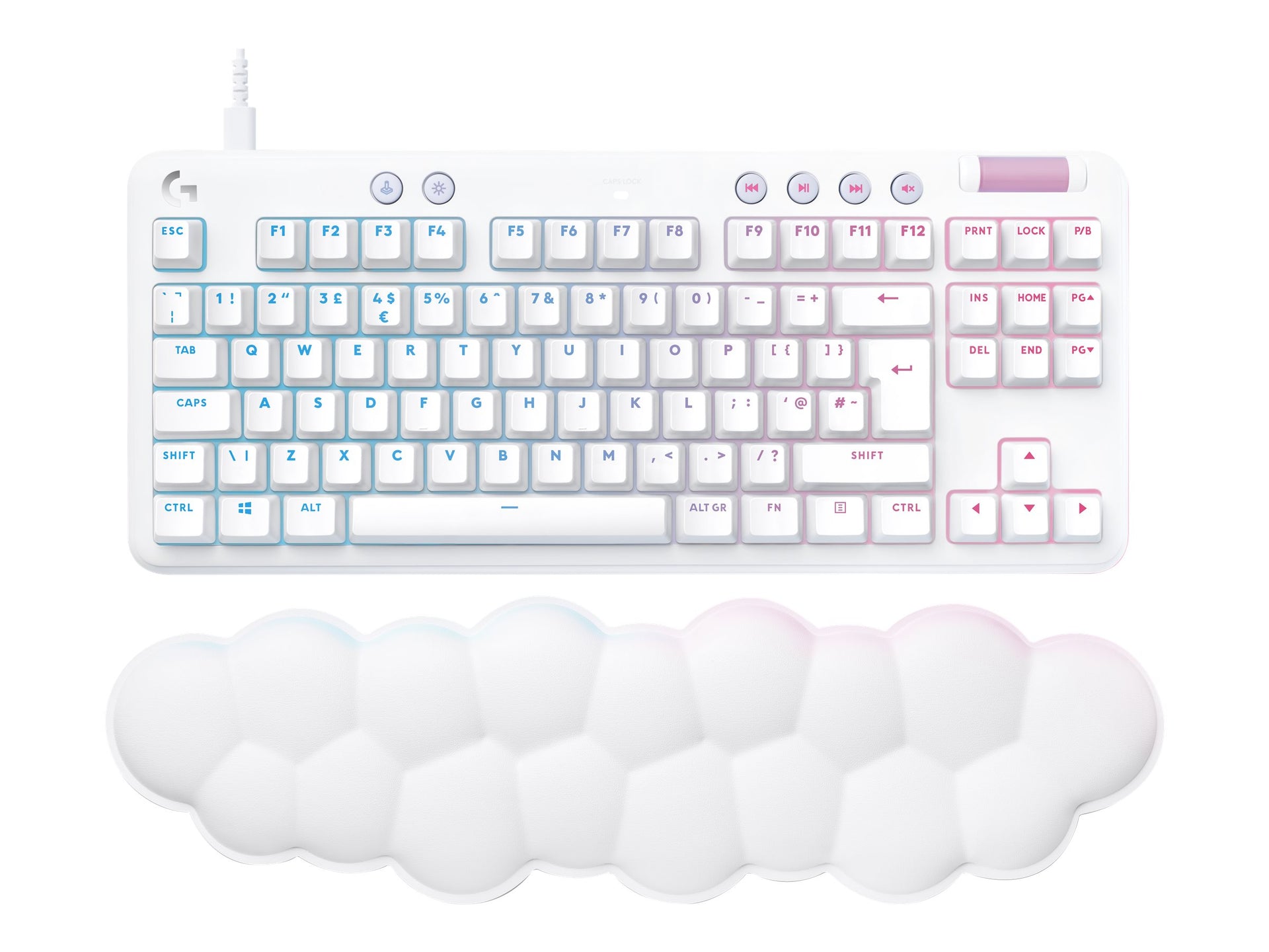 Logitech G713 Wired Gaming Keyboard, Tactile Switches (GX Brown), and Keyboard Palm Rest, White Mist - Teclado - sin teclado numérico - retroiluminación - USB - interruptor: GX Brown Tactile