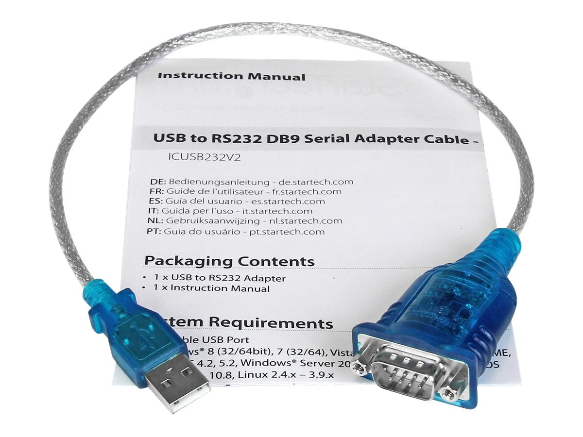 StarTech.com Cable Adaptador USB a Serie RS232 de 1 Puerto Serial DB9 - Macho a Macho - Conversor Compatible con Windows 8 - Adaptador serie - USB 2.0 - RS-232