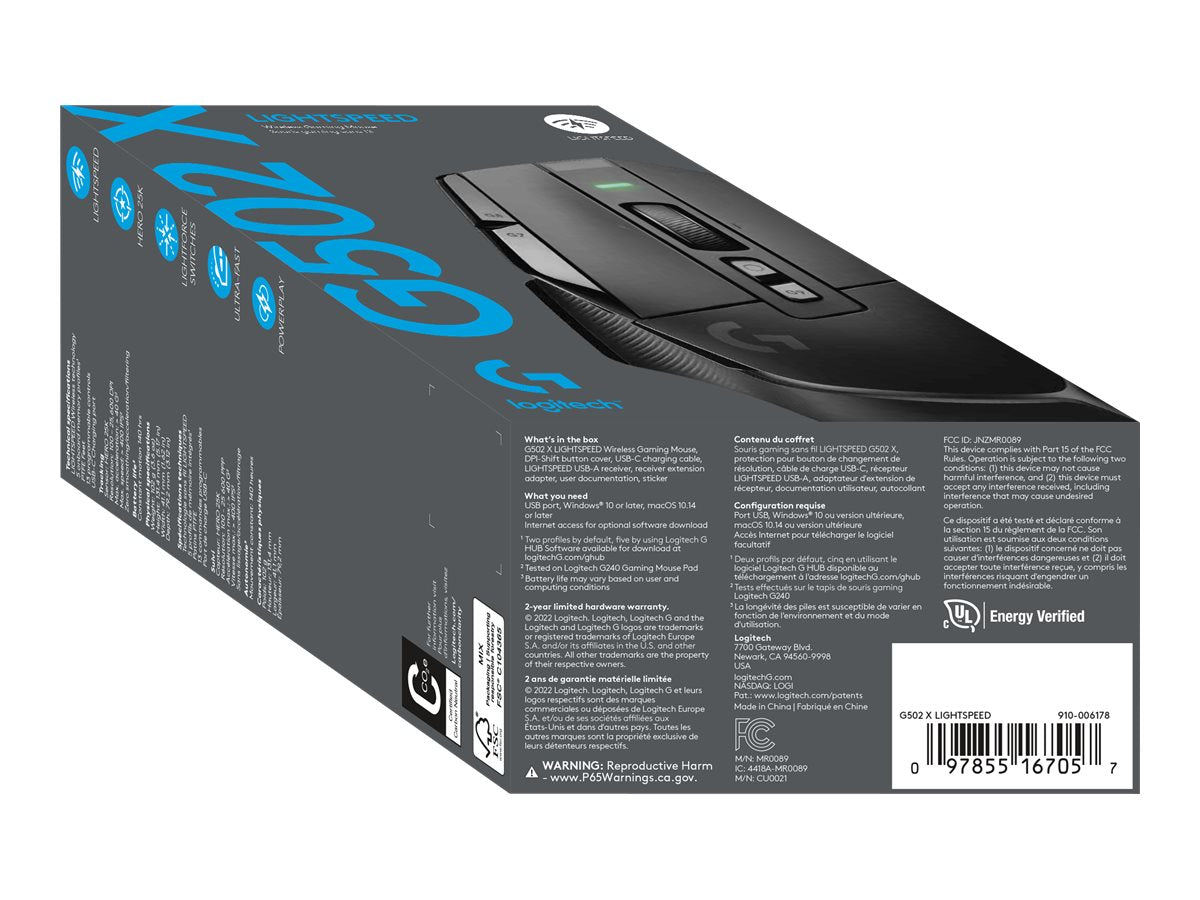 Logitech G G502 X LIGHTSPEED - Ratón - óptico - inalámbrico - 2.4 GHz - receptor USB de Logitech LIGHTSPEED - negro-10