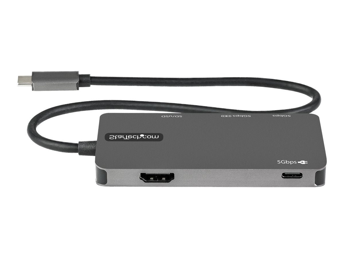 StarTech.com Adaptador Multipuertos USB C - USB C a HDMI de 4K - 100W de Entrega de Alimentación PD - SD - MicroSD - Hub Ladrón USB 3.0 de 3 Puertos - Dock USB Tipo C - con Cable de 30cm (DKT30CHSDPD) - Estación de conexión - USB-C / Thunderbolt 3 - HDMI-3