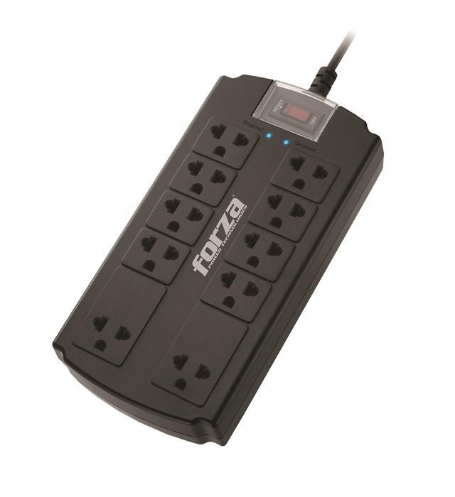 Forza Power Technologies - Surge suppressor - AC 110/220 V - 10 Tomas de Corriente - Material retardador de llama - Interruptor automático de sobrecarga