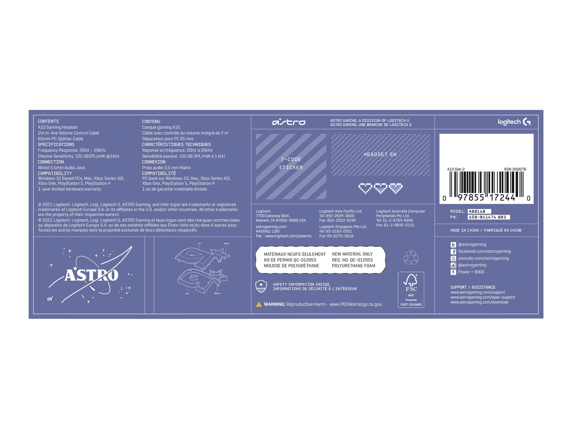 ASTRO Gaming A10 Gen 2 - Auricular - tamaño completo - cableado - lila-8