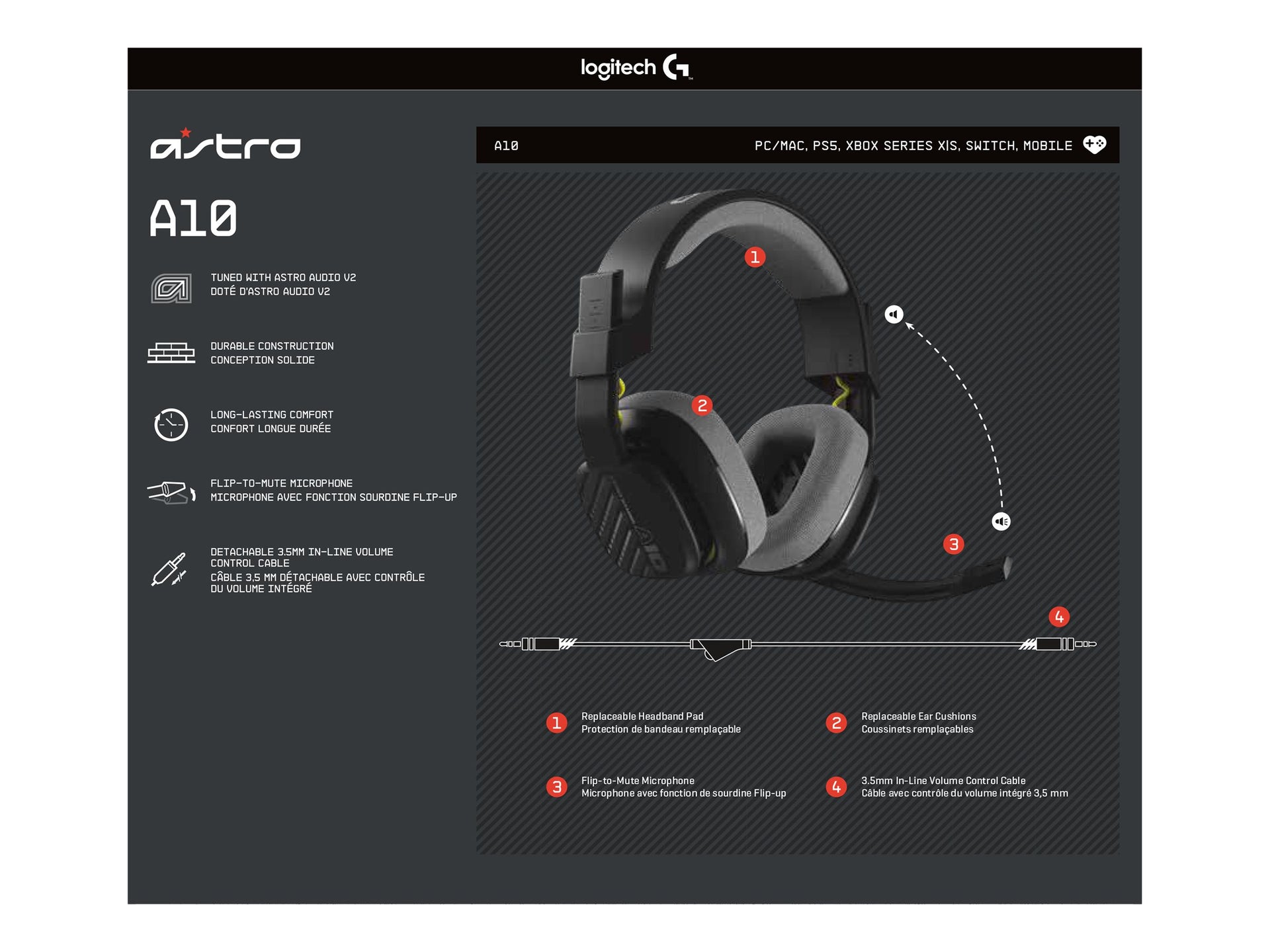 ASTRO Gaming A10 Gen 2 - Auricular - tamaño completo - cableado - negro