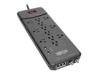 Eaton Tripp Lite Series 12-Outlet Surge Protector Power Strip 8 ft. Cord, 4320 Joules, Tel/Modem/Coax Protection, 2 USB Ports, Black - Protector contra sobretensiones - 15 A - CA 120 V - 1800 vatios - conectores de salida: 14 - 2.44 m cable - gris oscuro