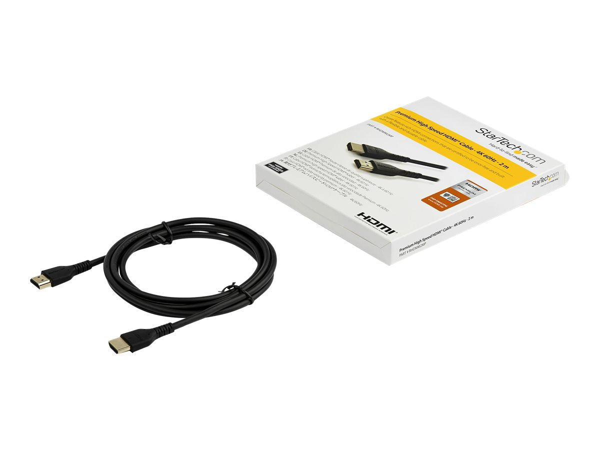 StarTech.com Cable de 2m HDMI de Alta Velocidad con Ethernet Premium - de 4K a 60Hz - de Servicio Pesado - Premium HDMI 2.0 (RDHMM2MP) - Velocidad alta Premium - cable HDMI con Ethernet - HDMI macho a HDMI macho - 2 m - negro - para P/N: TB3DKM2HDL