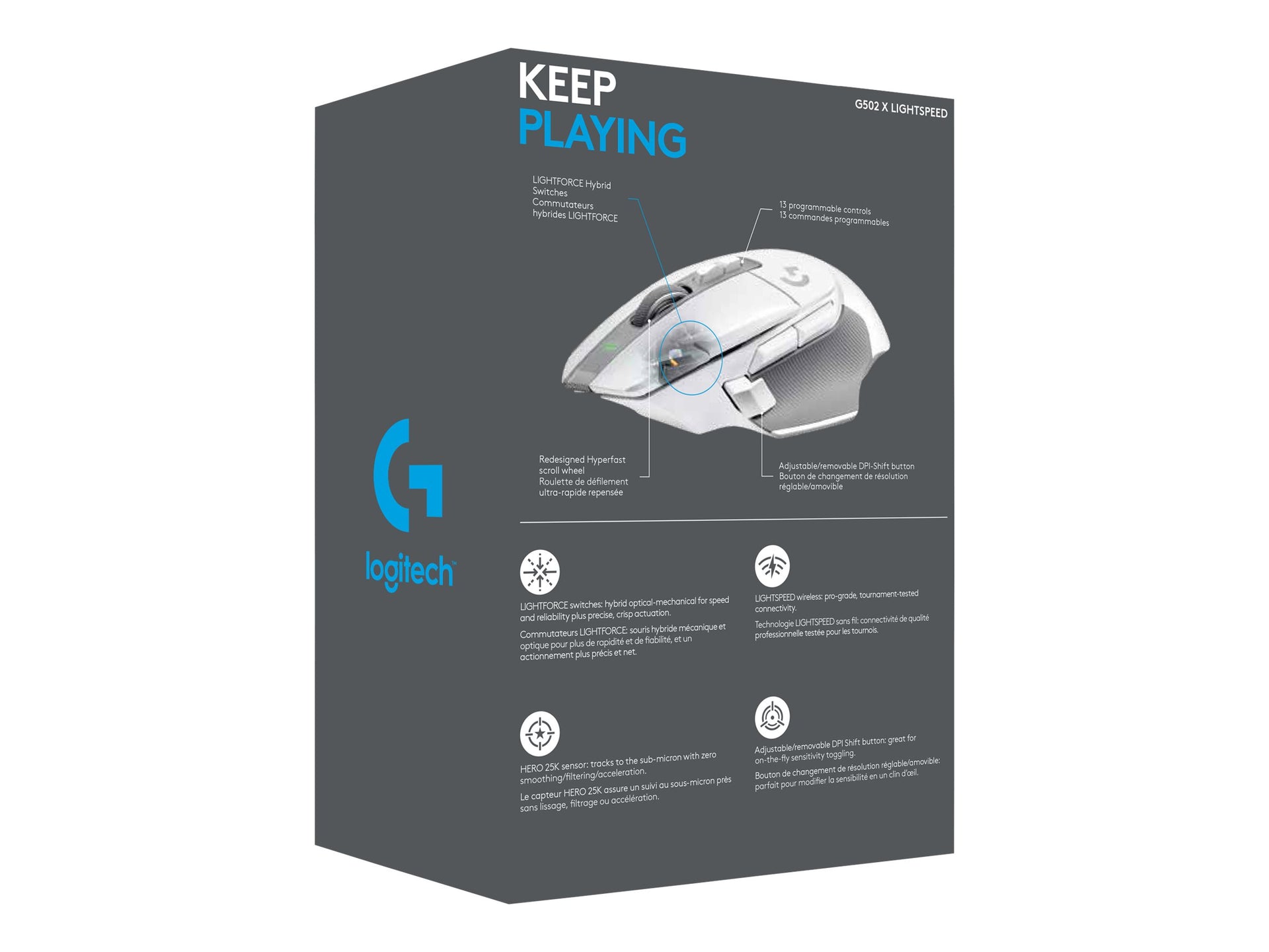 Logitech G G502 X LIGHTSPEED - Ratón - óptico - inalámbrico - 2.4 GHz - receptor USB de Logitech LIGHTSPEED - blanco