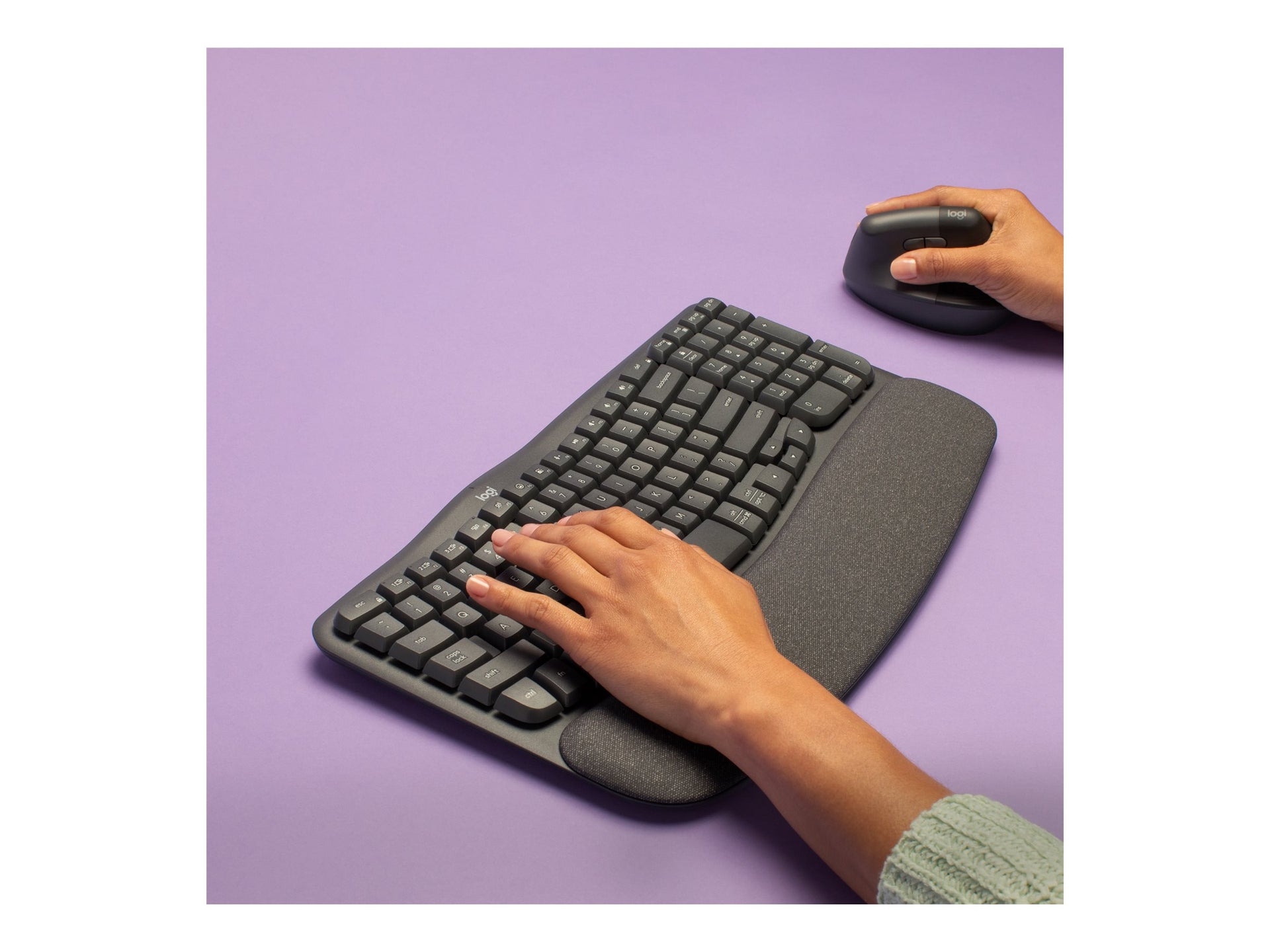Logitech Ergo Series Wave Keys Wireless Ergonomic Keyboard with Cushioned Palm Rest, Graphite - Teclado - con reposamanos acolchado - inalámbrico - Bluetooth LE - grafito