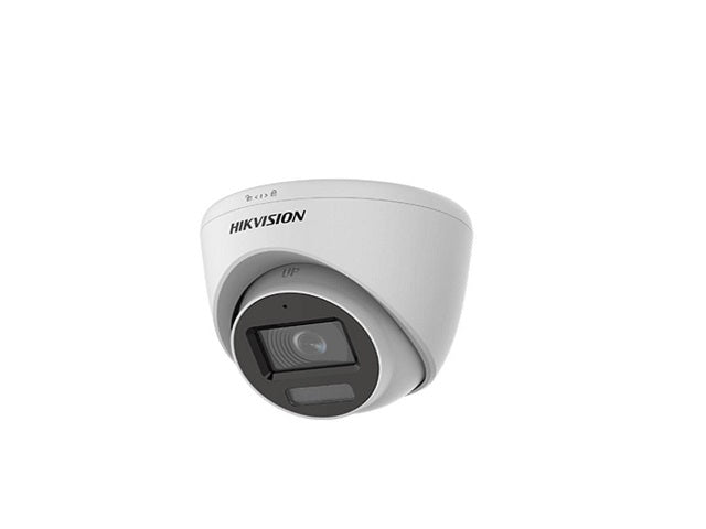 Hikvision 2MP Smart Hybrid Light Audio Indoor Fixed Turret Camera - switchable signals (TVI/AHD/CVI/CVBS?Audio with audio over coaxial cable - built-in mic  - Metal - Outdoor - fixed focal 2.8mm - DWDR - 1920 × 1080 - IP67 - 30M IR - 20M White light