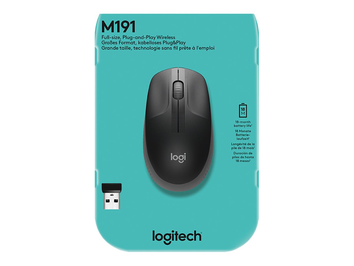 Logitech M190 - Ratón - óptico - 3 botones - inalámbrico - receptor inalámbrico USB - carbón-9