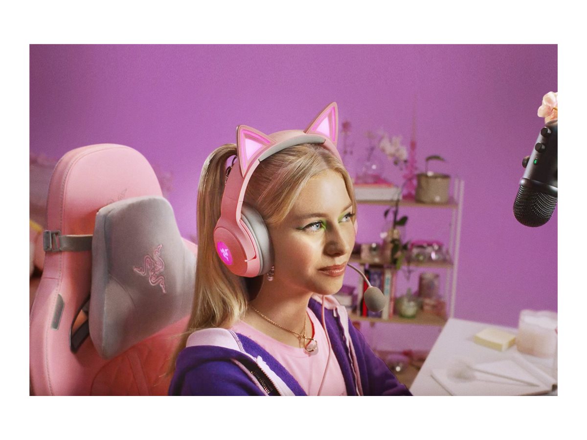 Razer Kraken Kitty V2 - Auricular - tamaño completo - cableado - USB - aislamiento de ruido - cuarzo-1
