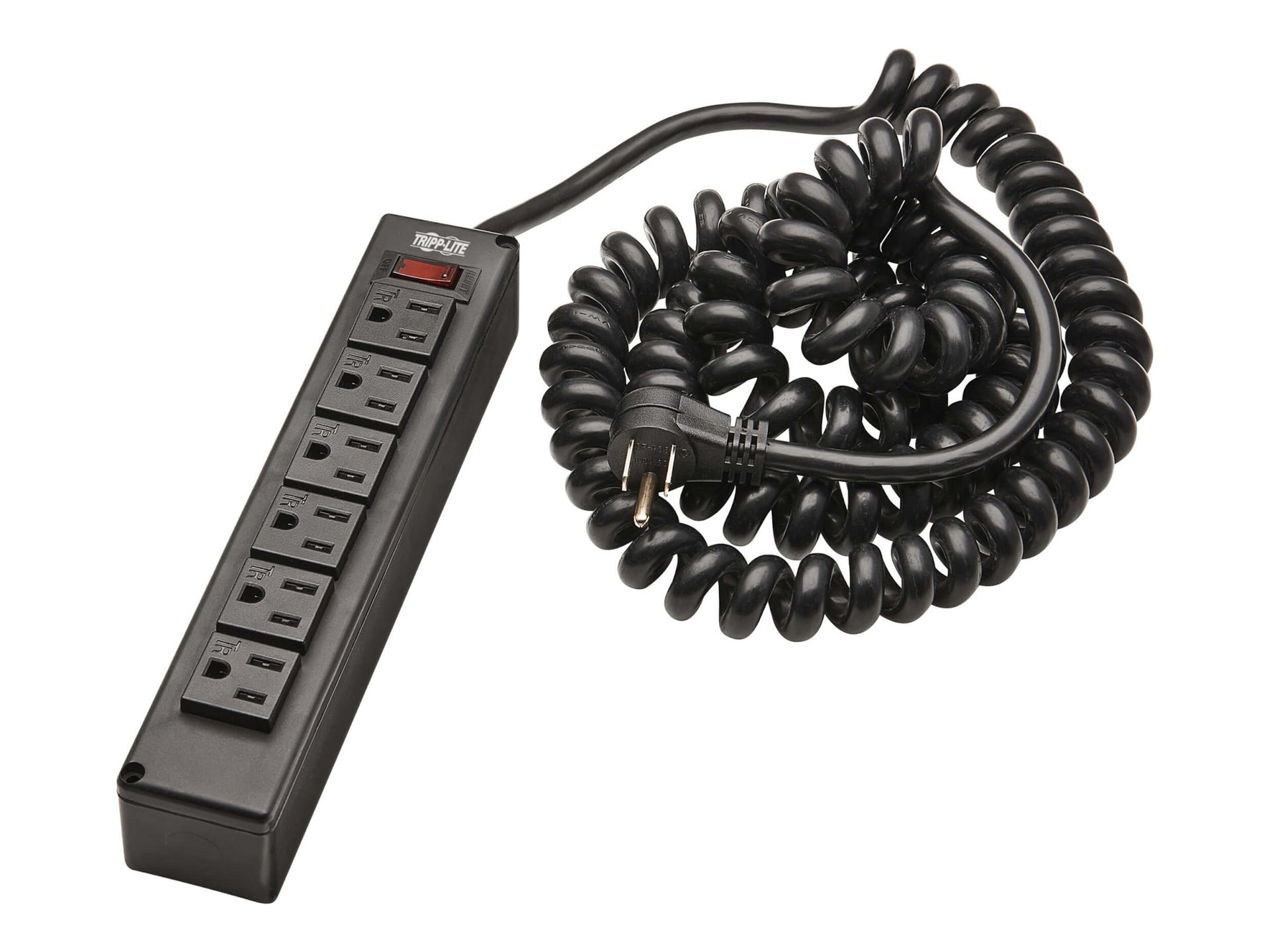 Eaton Tripp Lite Series Safe-IT 6-Outlet Surge Protector - 10 ft. Spiral Cord, 5-15P Plug, 300 Joules, Antimicrobial Protection, Black - Protector contra sobretensiones - 15 A - CA 120 V - conectores de salida: 6 - 3.05 m cable - negro