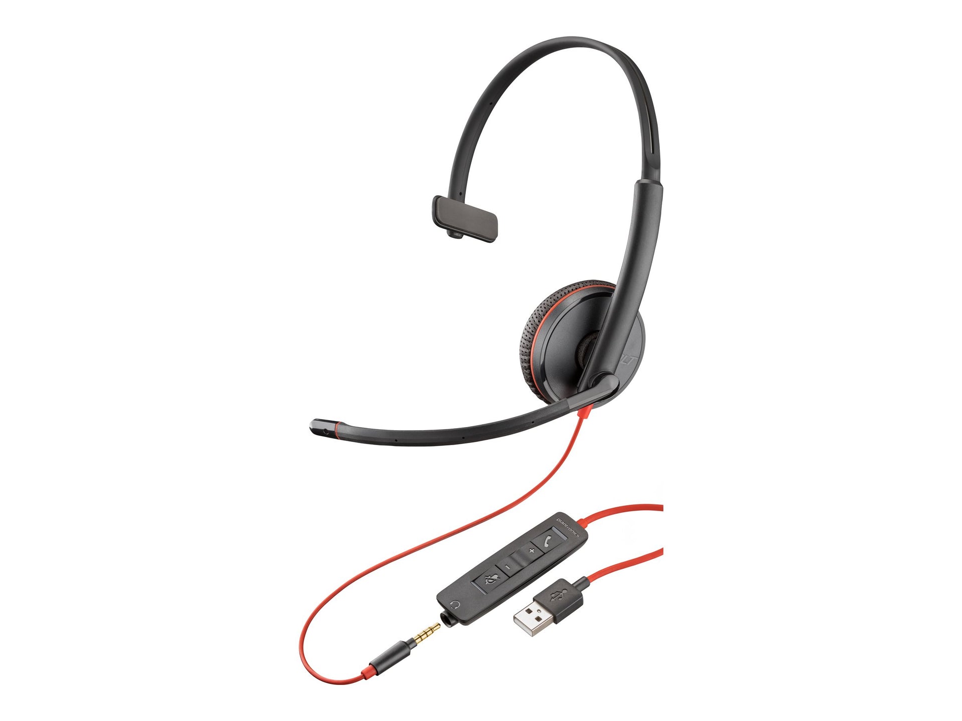 Poly Blackwire 3215 - Blackwire 3200 Series - auricular - en oreja - cableado - USB-A, conector de 3,5 mm - negro - Certificado por Skype, certificado con Cisco Jabber, Certificado por Avaya