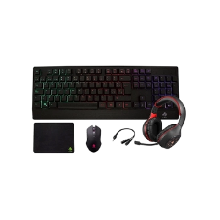 KIT GAMING  EAGLE WARRIOR RHINO 4 IN 1  TECLADO RAINBOW COLOR LETTER BACKLIGHT+ MOUSE + MOUSE PAD+ HEADSET + (KMB302+ MOM636+ FXX24182+ FHS3007)