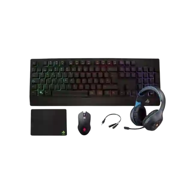 Kit Gaming Eagle Warrior Rhino 5en1 Teclado Rainbow color+ letter Backlight keyboard + Mouse 3D6Key Gaming Mouse + Mouse Pad + Headset Gaming