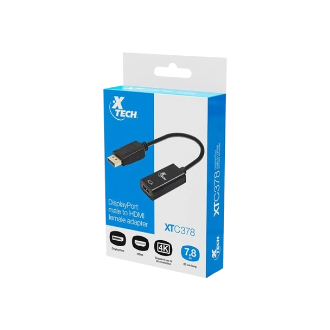 Xtech - Display adapter - 20 pin DisplayPort - 19 pin HDMI Type A - Black - Dis Pt (m) to HDMI (f) XTC-378