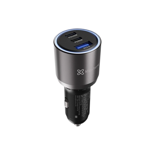Klip Xtreme KCC-140 - Car power adapter - 140 Watt - 2 x 24 pin USB-C / 9 pin USB Type A - Cellular phone / Tablet - Car - Para Smartphones, tablets, small devices