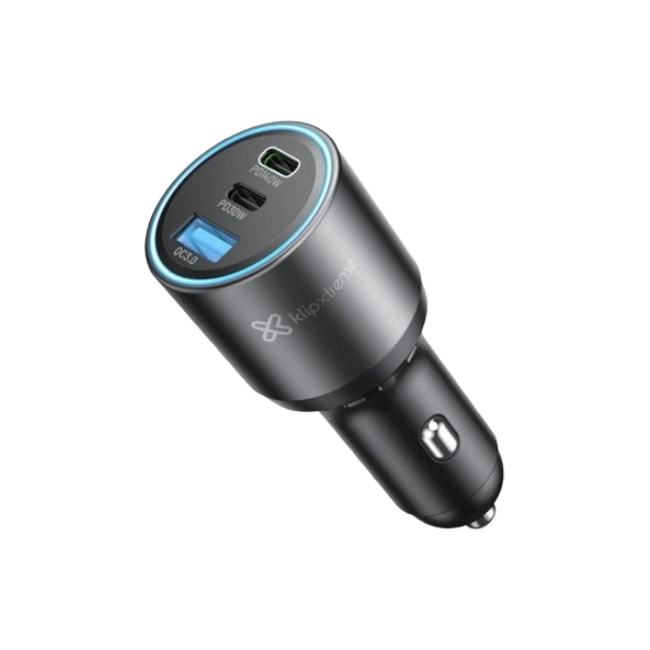 Klip Xtreme KCC-140 - Car power adapter - 140 Watt - 2 x 24 pin USB-C / 9 pin USB Type A - Cellular phone / Tablet - Car - Para Smartphones, tablets, small devices