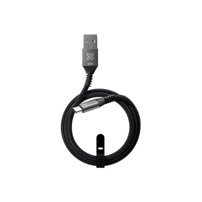 Klip Xtreme - USB cable - 24 pin USB-C - 9 pin USB Type A - 1 m - Black - 30W Braided Fast charging-1