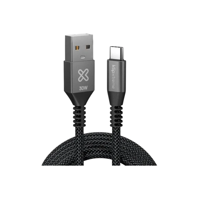 Klip Xtreme - USB cable - 24 pin USB-C - 9 pin USB Type A - 1 m - Black - 30W Braided Fast charging-2