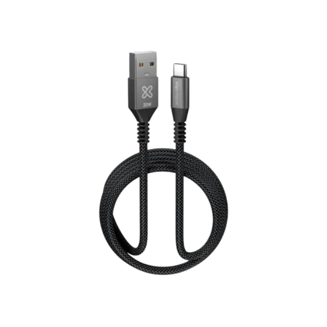 Klip Xtreme - USB cable - 24 pin USB-C - 9 pin USB Type A - 1.8 m - Black - 30W Braided Fast charging