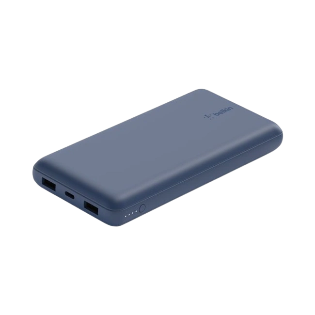 Belkin - Cargador portátil - 20000 mAh - 15 vatios - 3 conectores de salida (USB, 24 pin USB-C) - en el cable: USB-C - azul