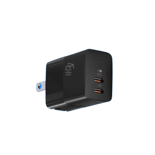 Cargador Dual Rapido Argom ARG-AC-0134BK Tipo C Para Pared 45W Volta P5 GAN II con Enchufe Plegable