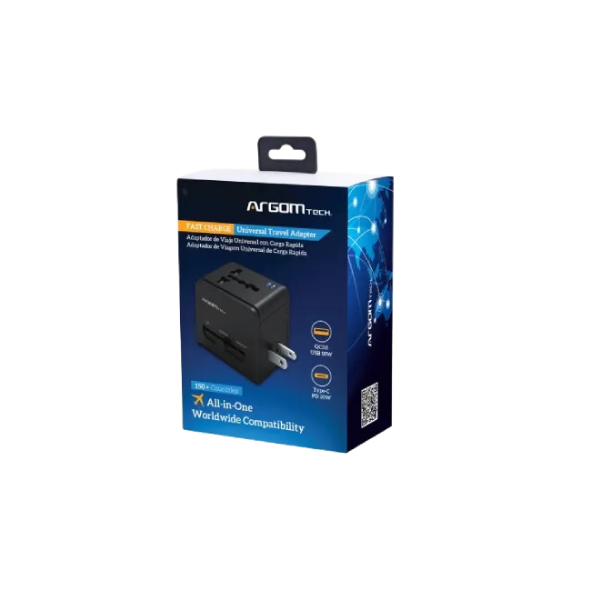 Cargador Dual con Enchufe Plegable Argom ARG-AC-0125BK Tipo C y USB