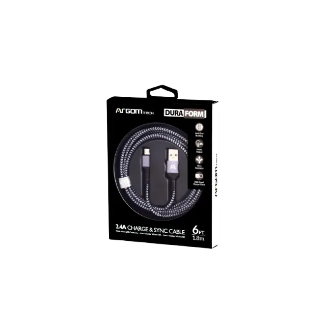 Cable Argom ARG-CB-0021BK Dura Form Micro USB a USB 2.0 Nylon Trenzado 1.8mts Color Azul