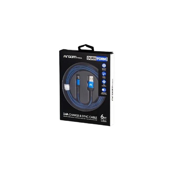 Cable Argom ARG-CB-0021BL Micro USB a USB 2.0 Nylon Trenzado 1.8mts Color Azul