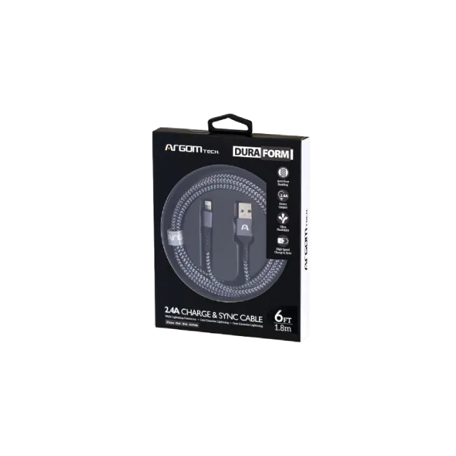 Cable Argom ARG-CB-0023BK Lightning a USB 2.0 Nylon Trenzado Color Negro Metalico