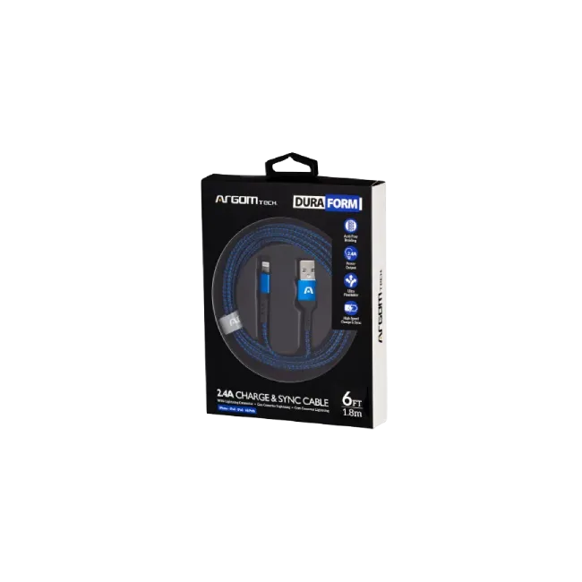 Cable Argom ARG-CB-0023BL Lightning a USB 2.0 Nylon Trenzado Color Azul Metalico