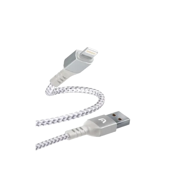 Cable Argom ARG-CB-0023WT Lightning a USB 2.0 Nylon Trenzado Color Blanco Metalico