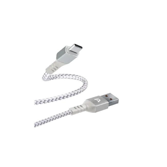 Cable Argom ARG-CB-0025WT Dura Form Tipo C a USB 2.0 Nylon Trenzado 1.8 Metros 2.4A Color Blanco con Gris