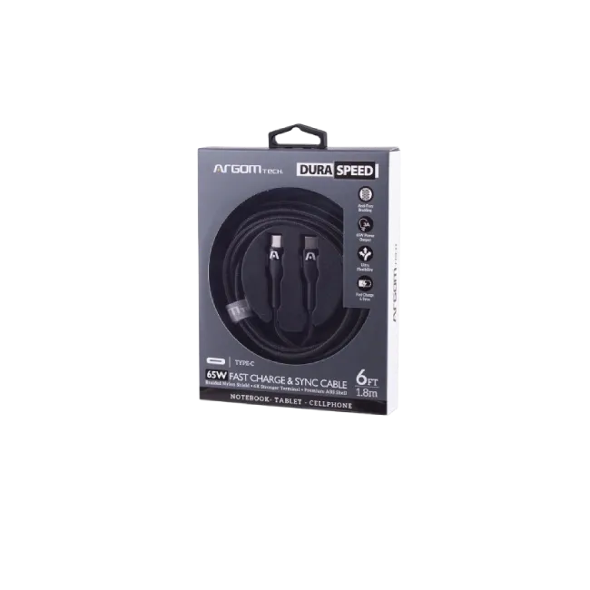 Cable Argom ARG-CB-0047BK Tipo C a Tipo C Carga Rapida 65W Duraform Trenzado 1.8mts
