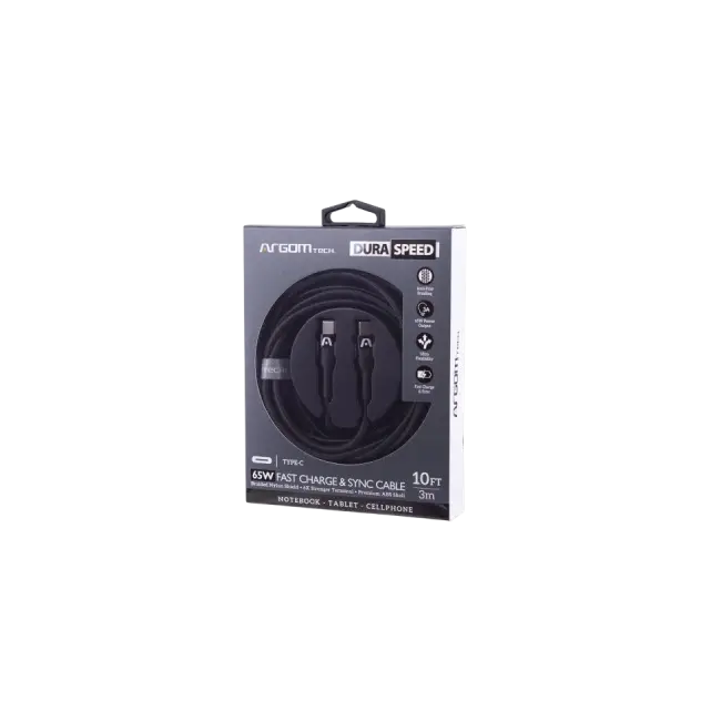 CABLE TIPO-C A TIPO-C 65W NYLON TRENZADO DURA SPEED 10FT/3M