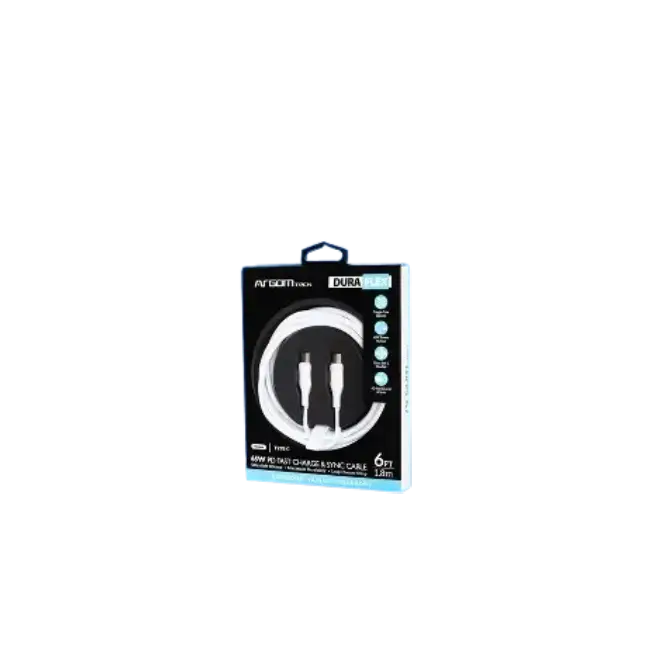 Cable Cargador Argom ARG-CB-0070WT 1.8 Metros 65W Tipo C a Tipo C Silicona Color Blanco