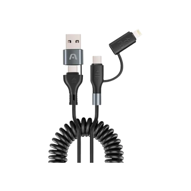 CABLE ARGOM CARGA RAPIDA 4 EN 1 DE 60W DURA COIL DE 1.5 M/6FT NEGRO