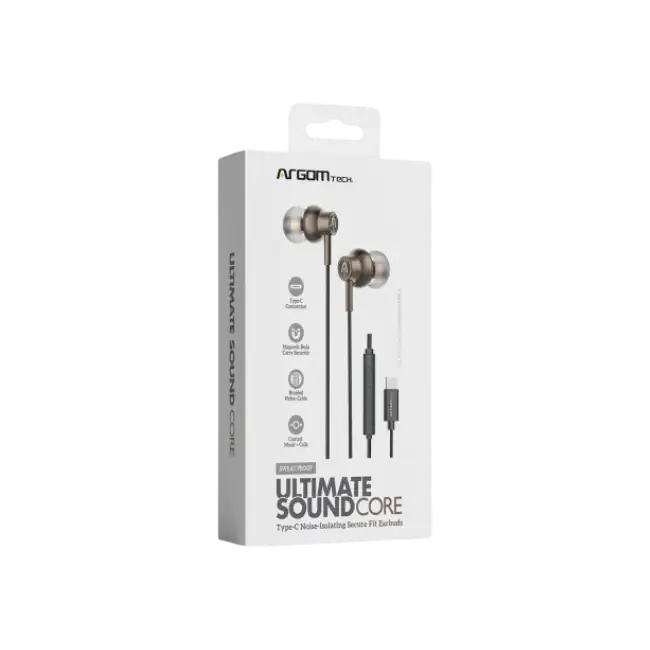 ARGOM ULTIMATE SOUND CORE - AUDIFONOS CON CABLE TIPO C COLOR CAFE