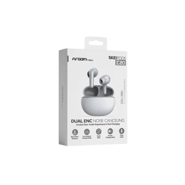 Auriculares Argom ARG-HS-5020WT SkeiPods E20 Inalambricos con Cancelacion de Ruido Color Blanco