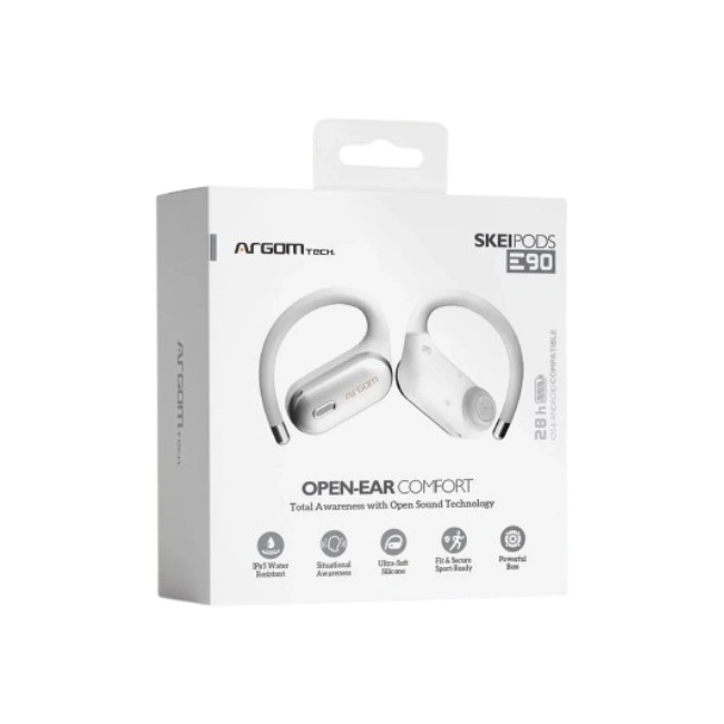 ARGOM SKEIPODS E90 - AUDIFONOS CON IA ENC, DISEÑO OPEN-EAR COLOR BLANCO