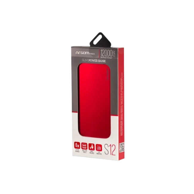 Powerbank S12 Delgado de Aluminio 12,000 mAh - Rojo-Doble Entrada: Micro-USB / T