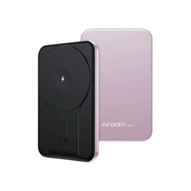 POWER BANK ARGOM MS5 MAGNETIC 5,000MAH ALUMINUM PINK / CARGA INALÁMBRICA RÁPIDA DE 15W