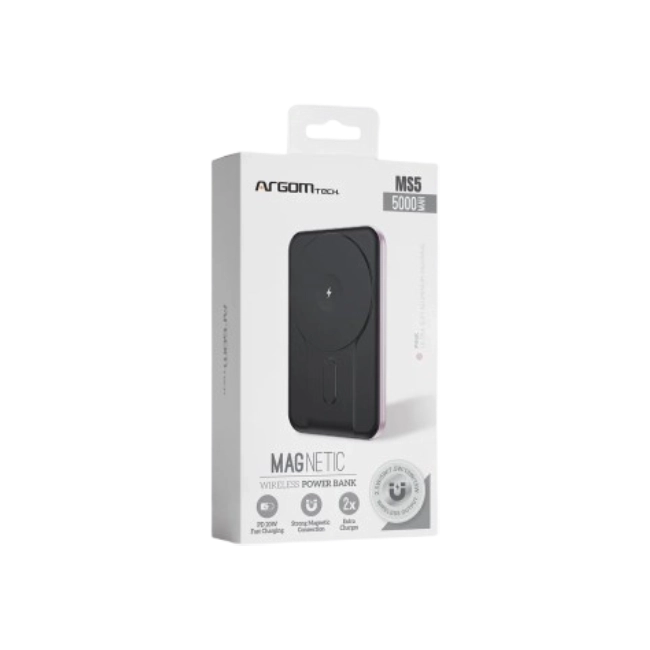 Cargador Portatil Argom ARG-PB-1160PK MS5 MagNetic Delgado de Aluminio 5000MAH Color Rosado