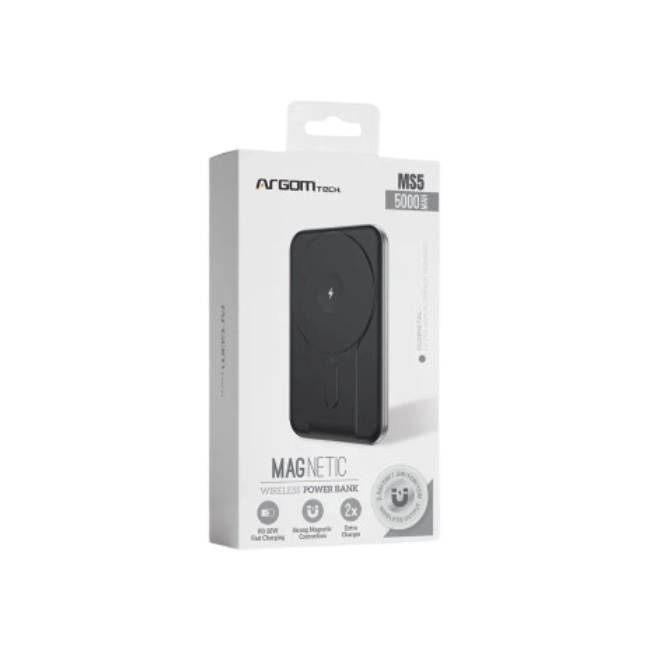 Cargador Portatil Argom ARG-PB-1160SL MS5 MagNetic Delgado de Aluminio 5000MAH Color Negro