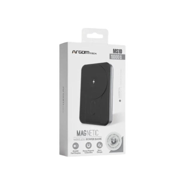 POWER BANK ARGOM MS10 MAGNETIC 10,000MAH ALUMINUM SILVER / CARGA INALÁMBRICA RÁPIDA DE 15W
